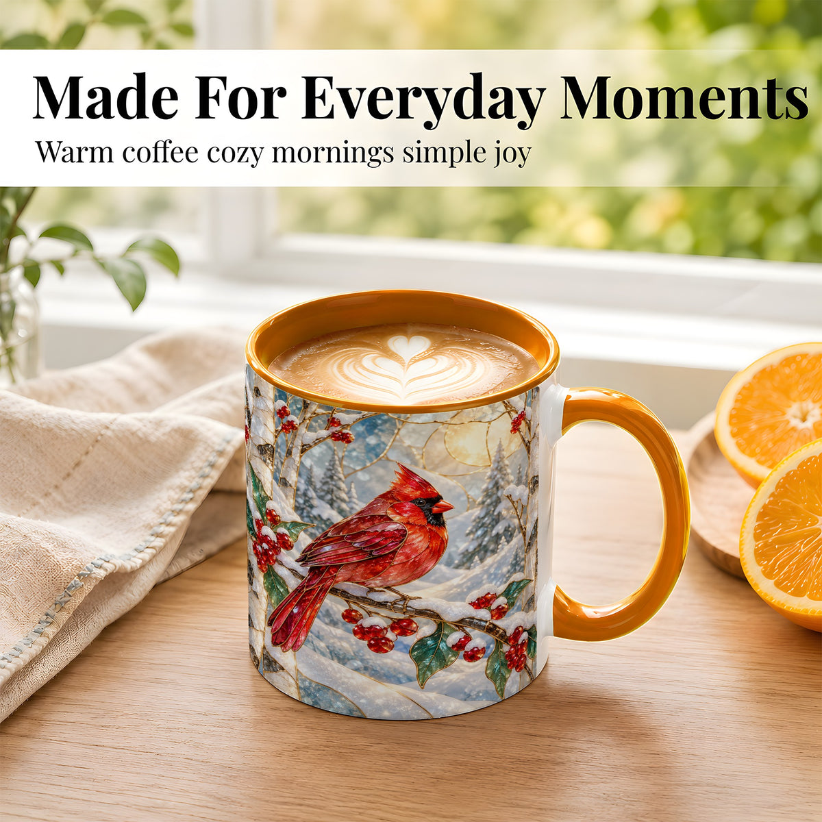 #pl[11oz|Orange] Winter Cardinal Coffee Mug, Red Bird Mug, Ceramic Cup