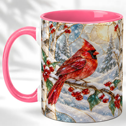 #pl[11oz|Pink] Winter Cardinal Coffee Mug, Red Bird Mug, Ceramic Cup