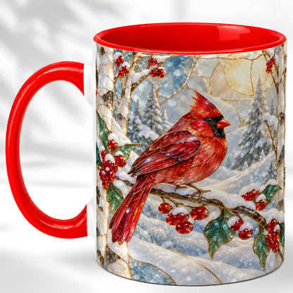 Winter Cardinal Coffee Mug, Red Bird Mug, Ceramic Cup