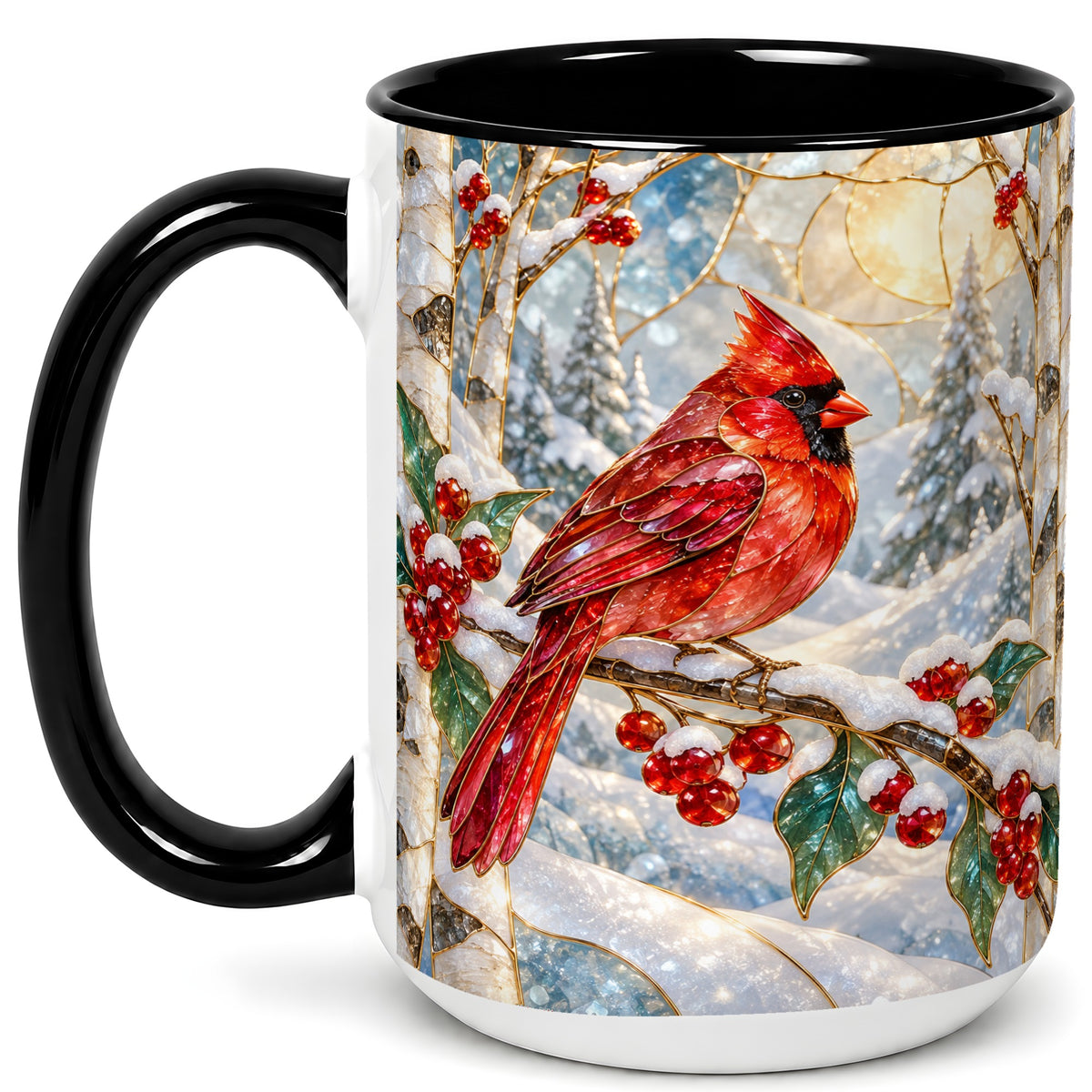 #pl[15oz|Black] Winter Cardinal Coffee Mug, Red Bird Mug, Ceramic Cup
