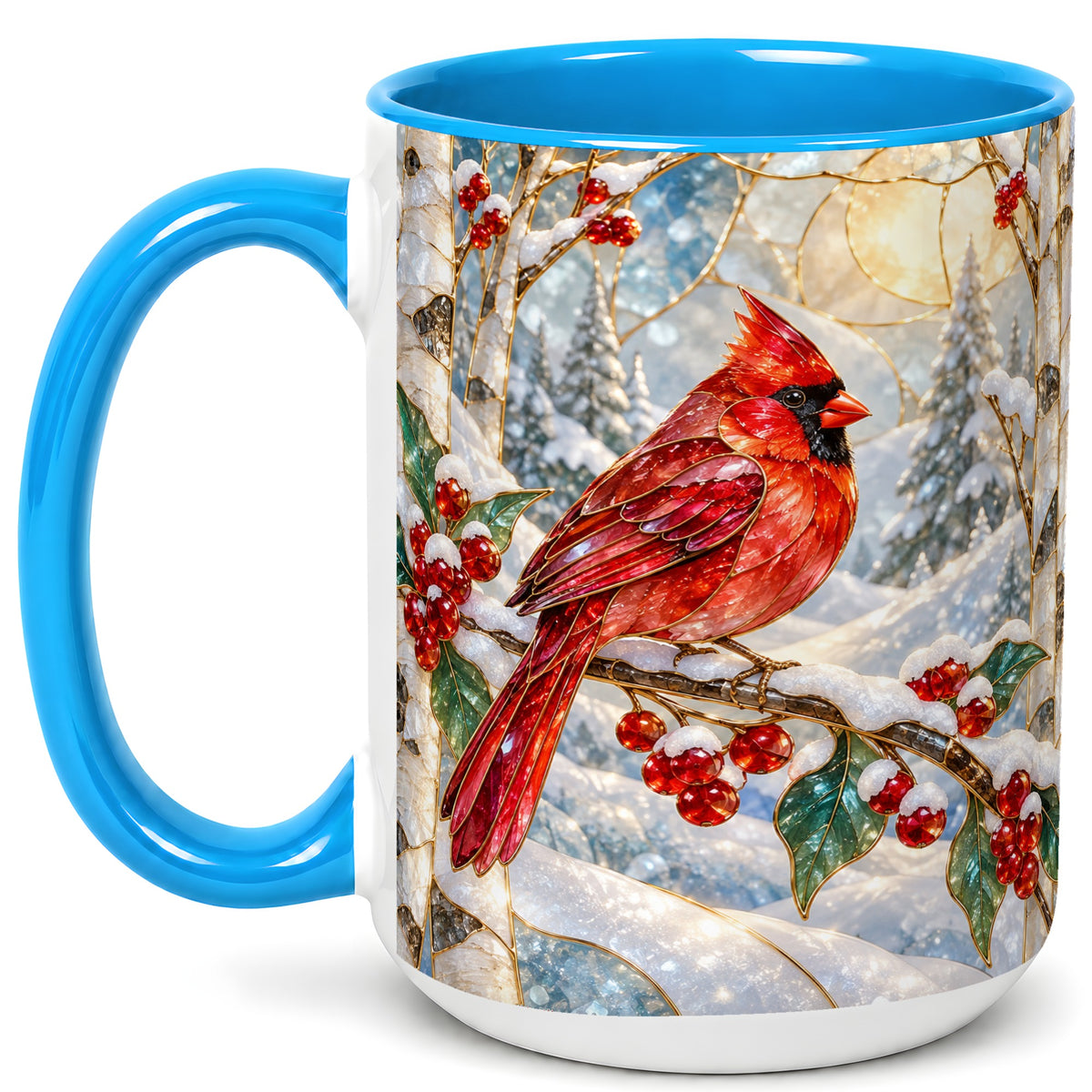 #pl[15oz|Blue] Winter Cardinal Coffee Mug, Red Bird Mug, Ceramic Cup