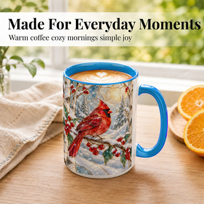 #pl[15oz|Blue] Winter Cardinal Coffee Mug, Red Bird Mug, Ceramic Cup