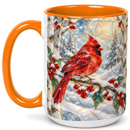 #pl[15oz|Orange] Winter Cardinal Coffee Mug, Red Bird Mug, Ceramic Cup