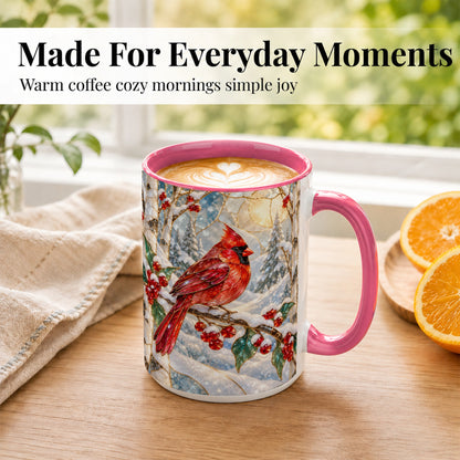 #pl[15oz|Pink] Winter Cardinal Coffee Mug, Red Bird Mug, Ceramic Cup