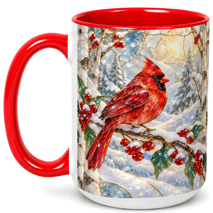 #pl[15oz|Red] Winter Cardinal Coffee Mug, Red Bird Mug, Ceramic Cup