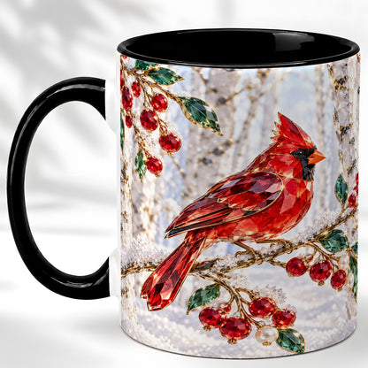 #pl[11oz|Black] Winter Cardinal Coffee Mug, Red Bird Mug, Ceramic Cup