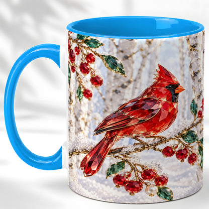 #pl[11oz|Blue] Winter Cardinal Coffee Mug, Red Bird Mug, Ceramic Cup