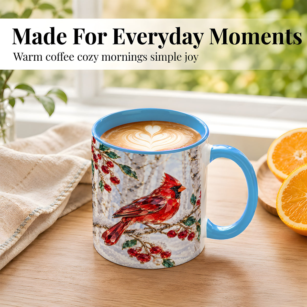 #pl[11oz|Blue] Winter Cardinal Coffee Mug, Red Bird Mug, Ceramic Cup
