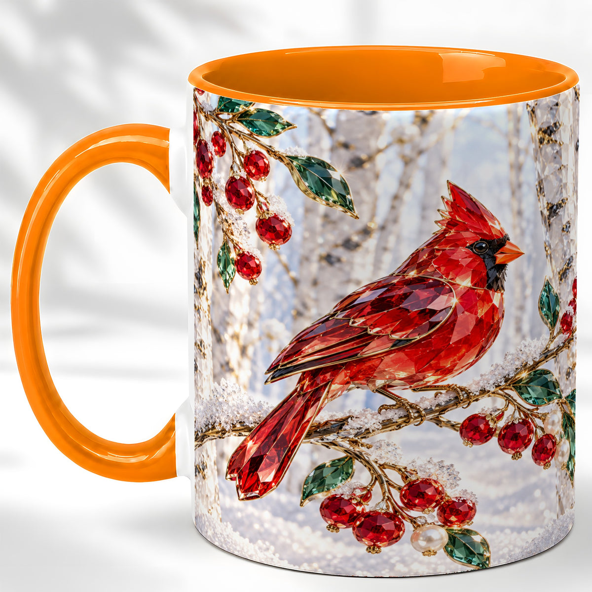 #pl[11oz|Orange] Winter Cardinal Coffee Mug, Red Bird Mug, Ceramic Cup