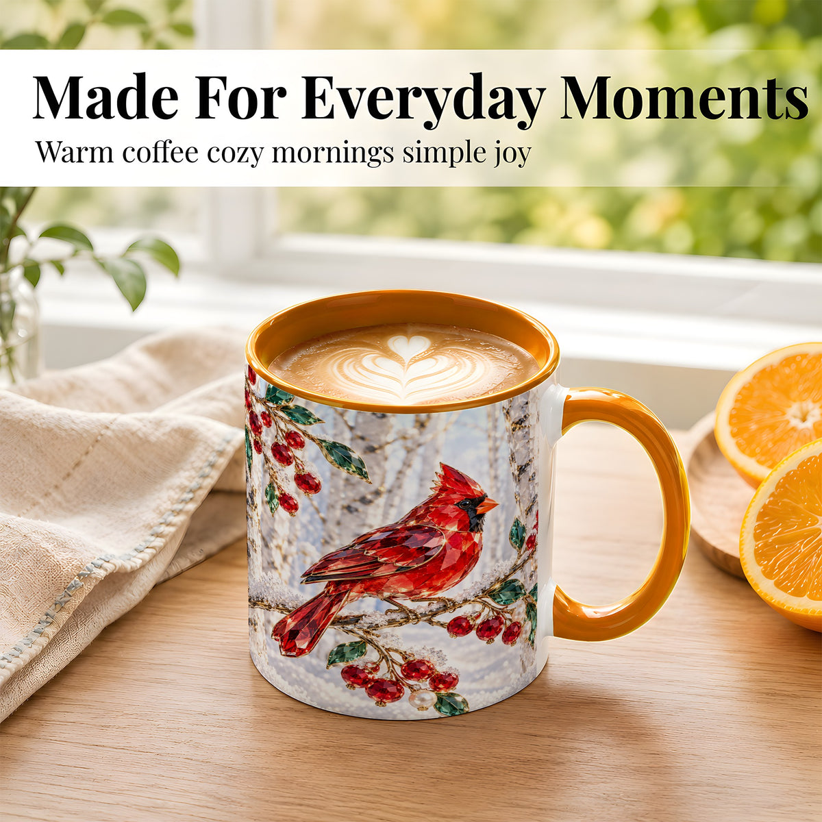 #pl[11oz|Orange] Winter Cardinal Coffee Mug, Red Bird Mug, Ceramic Cup