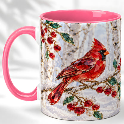 #pl[11oz|Pink] Winter Cardinal Coffee Mug, Red Bird Mug, Ceramic Cup