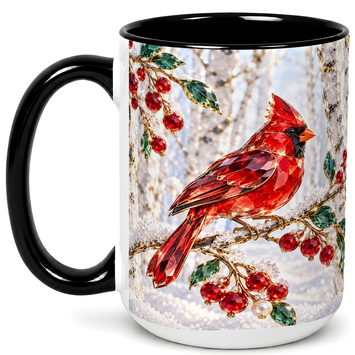#pl[15oz|Black] Winter Cardinal Coffee Mug, Red Bird Mug, Ceramic Cup