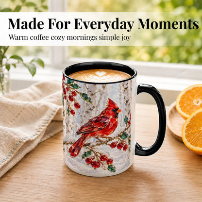#pl[15oz|Black] Winter Cardinal Coffee Mug, Red Bird Mug, Ceramic Cup