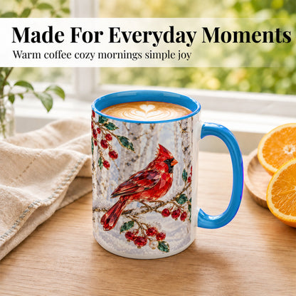 #pl[15oz|Blue] Winter Cardinal Coffee Mug, Red Bird Mug, Ceramic Cup