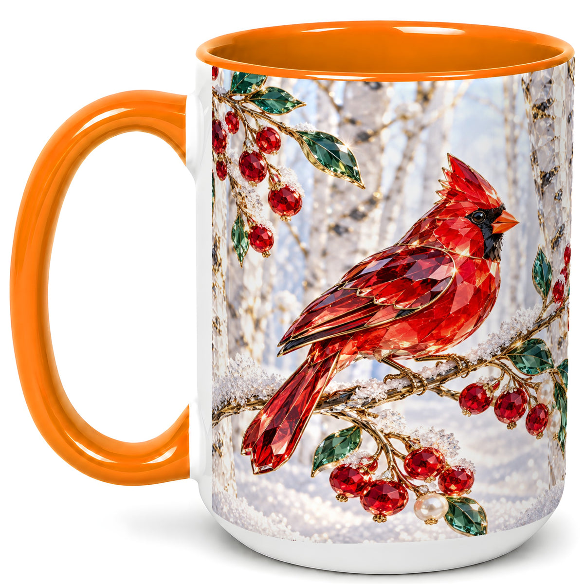 #pl[15oz|Orange] Winter Cardinal Coffee Mug, Red Bird Mug, Ceramic Cup