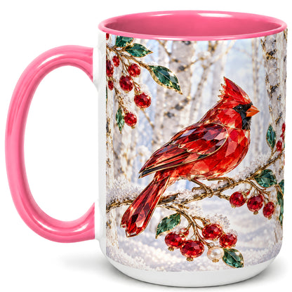 #pl[15oz|Pink] Winter Cardinal Coffee Mug, Red Bird Mug, Ceramic Cup