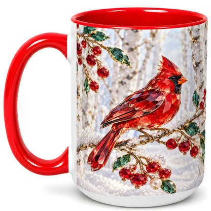 #pl[15oz|Red] Winter Cardinal Coffee Mug, Red Bird Mug, Ceramic Cup