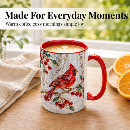 #pl[15oz|Red] Winter Cardinal Coffee Mug, Red Bird Mug, Ceramic Cup