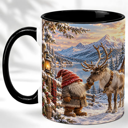 #pl[11oz|Black] Winter Gnome Reindeer Coffee Mug, Mountain Mug, Ceramic Cup