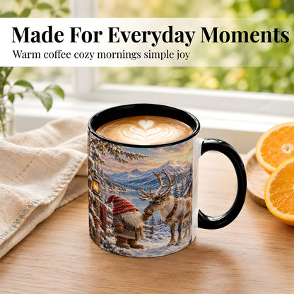 #pl[11oz|Black] Winter Gnome Reindeer Coffee Mug, Mountain Mug, Ceramic Cup