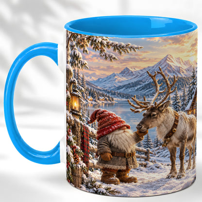 #pl[11oz|Blue] Winter Gnome Reindeer Coffee Mug, Mountain Mug, Ceramic Cup