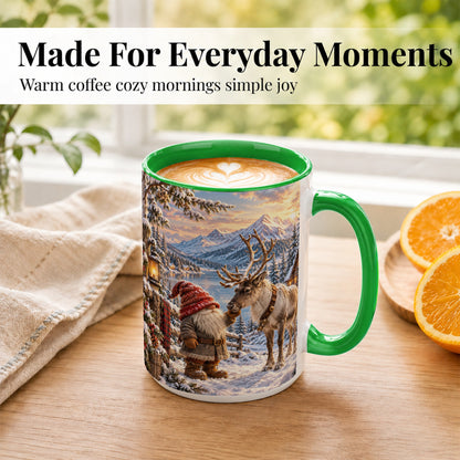 #pl[15oz|Green] Winter Gnome Reindeer Coffee Mug, Mountain Mug, Ceramic Cup