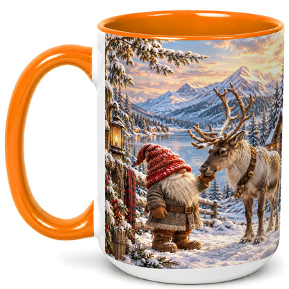 #pl[15oz|Orange] Winter Gnome Reindeer Coffee Mug, Mountain Mug, Ceramic Cup