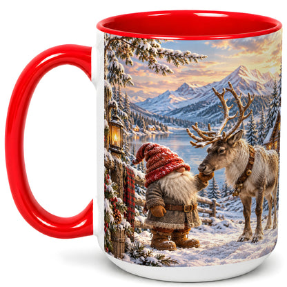 #pl[15oz|Red] Winter Gnome Reindeer Coffee Mug, Mountain Mug, Ceramic Cup