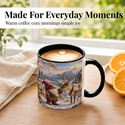 #pl[11oz|Black] Snowy Gnome Reindeer Coffee Mug, Mountain Mug, Ceramic Cup