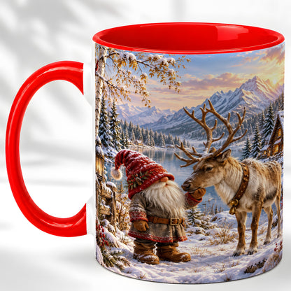 Snowy Gnome Reindeer Coffee Mug, Mountain Mug, Ceramic Cup