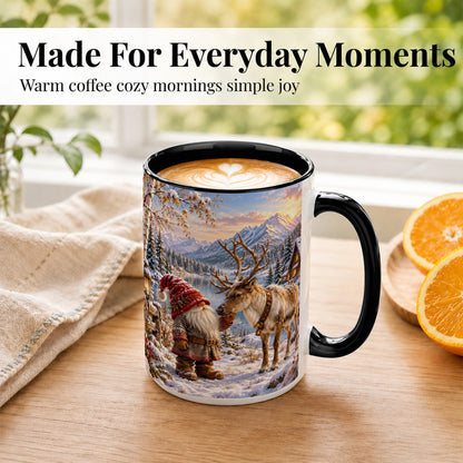 #pl[15oz|Black] Snowy Gnome Reindeer Coffee Mug, Mountain Mug, Ceramic Cup