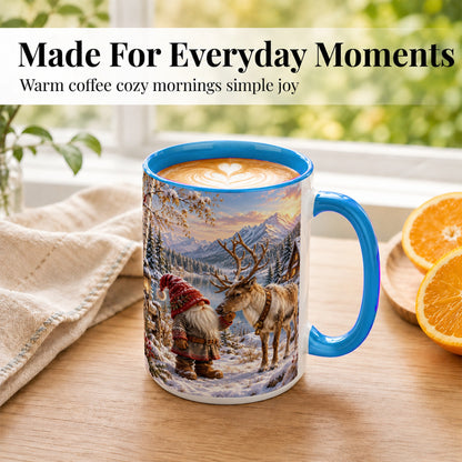 #pl[15oz|Blue] Snowy Gnome Reindeer Coffee Mug, Mountain Mug, Ceramic Cup