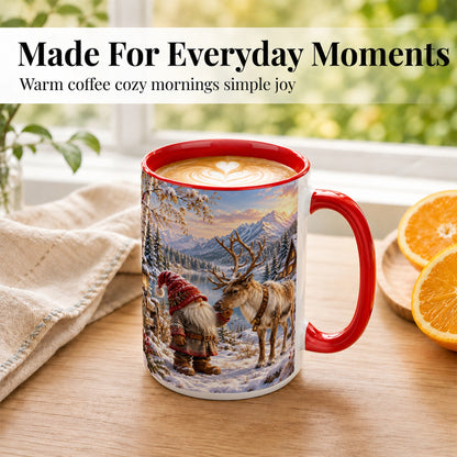 #pl[15oz|Red] Snowy Gnome Reindeer Coffee Mug, Mountain Mug, Ceramic Cup