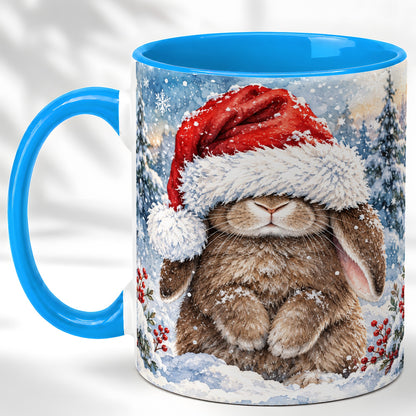 #pl[11oz|Blue] Winter Bunny Coffee Mug, Santa Hat Mug, Ceramic Cup