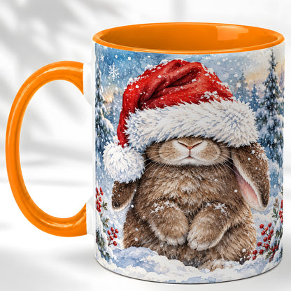 #pl[11oz|Orange] Winter Bunny Coffee Mug, Santa Hat Mug, Ceramic Cup
