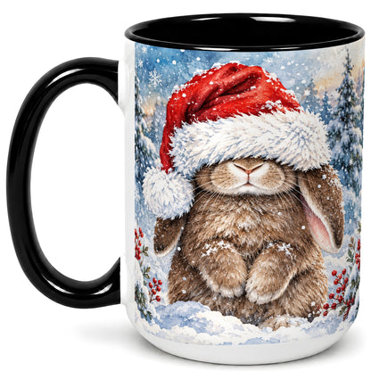 #pl[15oz|Black] Winter Bunny Coffee Mug, Santa Hat Mug, Ceramic Cup
