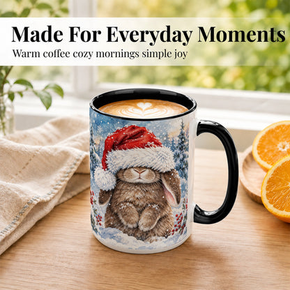 #pl[15oz|Black] Winter Bunny Coffee Mug, Santa Hat Mug, Ceramic Cup