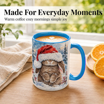 #pl[15oz|Blue] Winter Bunny Coffee Mug, Santa Hat Mug, Ceramic Cup