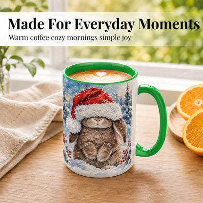 #pl[15oz|Green] Winter Bunny Coffee Mug, Santa Hat Mug, Ceramic Cup