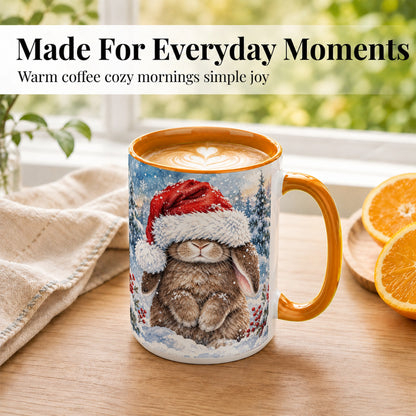 #pl[15oz|Orange] Winter Bunny Coffee Mug, Santa Hat Mug, Ceramic Cup