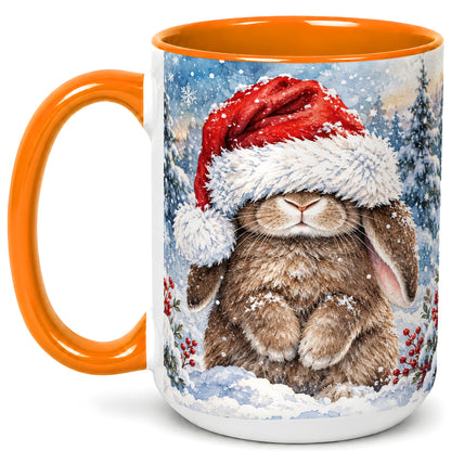 #pl[15oz|Orange] Winter Bunny Coffee Mug, Santa Hat Mug, Ceramic Cup