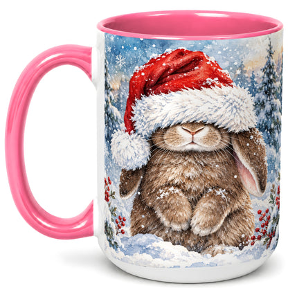 #pl[15oz|Pink] Winter Bunny Coffee Mug, Santa Hat Mug, Ceramic Cup