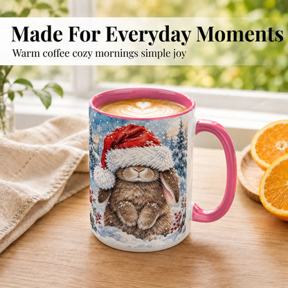 #pl[15oz|Pink] Winter Bunny Coffee Mug, Santa Hat Mug, Ceramic Cup