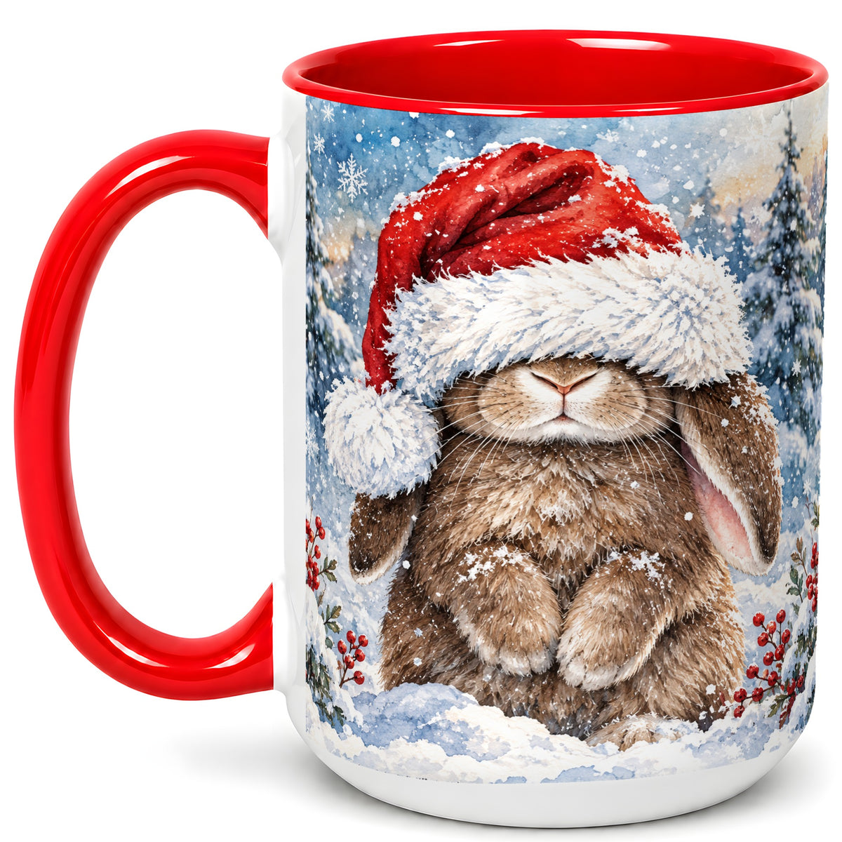 #pl[15oz|Red] Winter Bunny Coffee Mug, Santa Hat Mug, Ceramic Cup