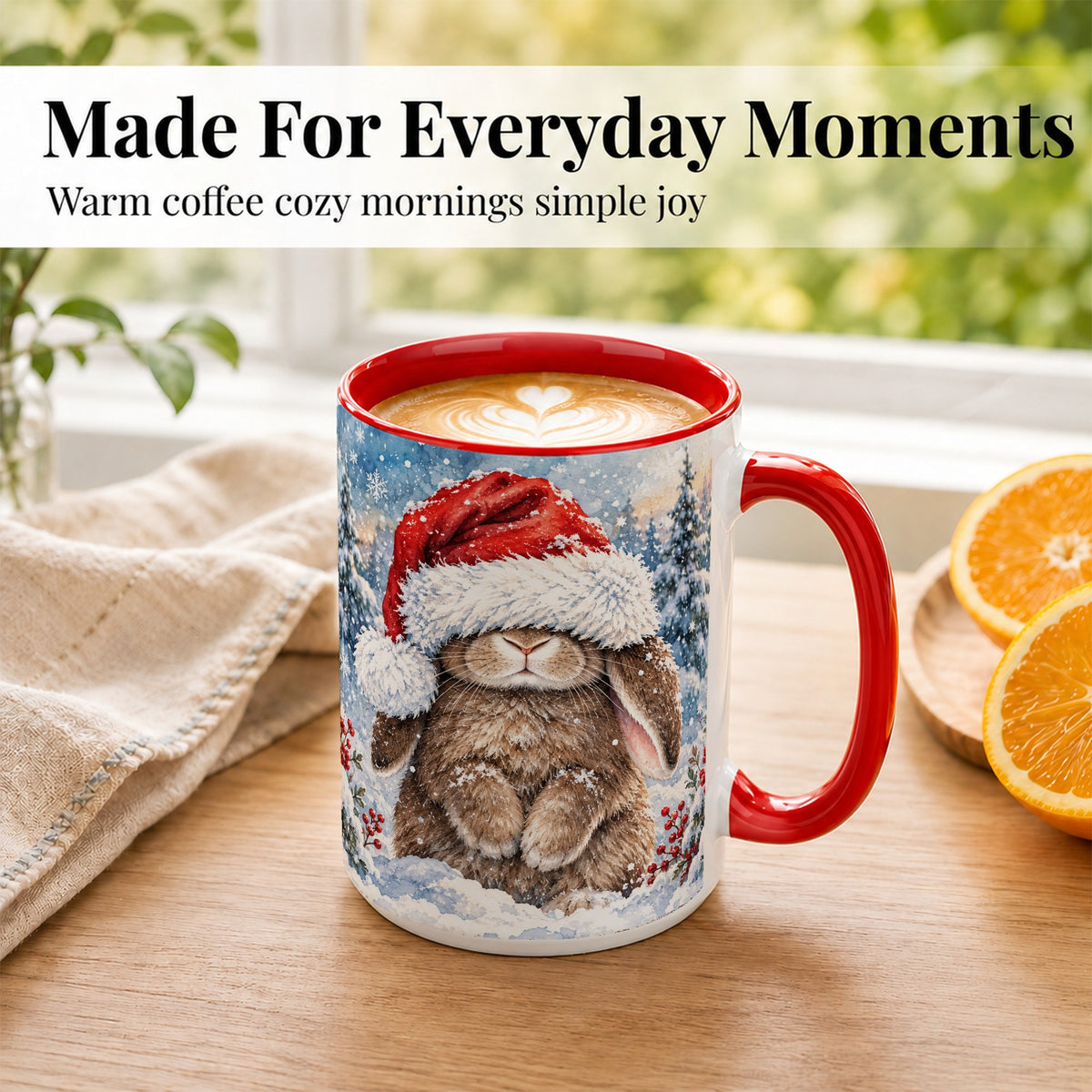 #pl[15oz|Red] Winter Bunny Coffee Mug, Santa Hat Mug, Ceramic Cup