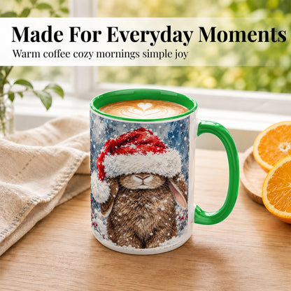 #pl[15oz|Green] Snowy Bunny Coffee Mug, Santa Hat Mug, Ceramic Cup