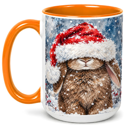#pl[15oz|Orange] Snowy Bunny Coffee Mug, Santa Hat Mug, Ceramic Cup
