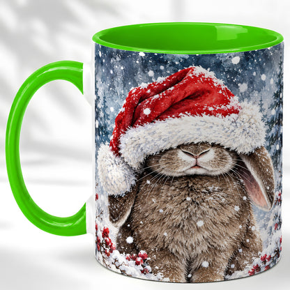#pl[11oz|Green] Christmas Bunny Coffee Mug, Snowy Rabbit Mug, Ceramic Cup