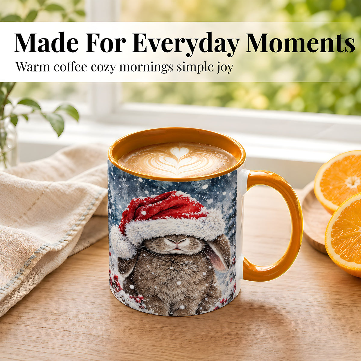 #pl[11oz|Orange] Christmas Bunny Coffee Mug, Snowy Rabbit Mug, Ceramic Cup