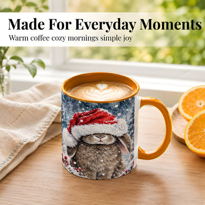#pl[11oz|Orange] Christmas Bunny Coffee Mug, Snowy Rabbit Mug, Ceramic Cup